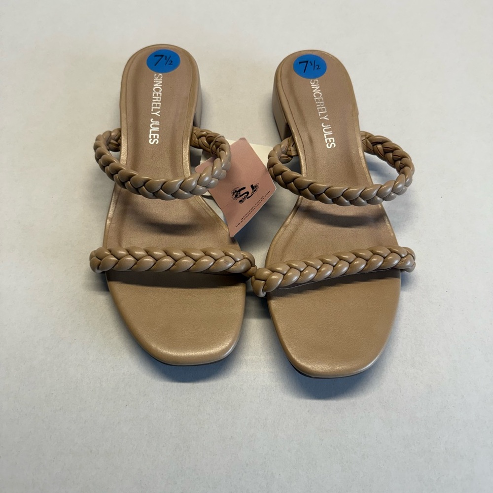 Sincerly Jules Tan Braided Sandals Slip-On Style
